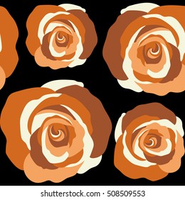 Watercolor floral image with brown rose flowers. Vector seamless pattern on a black background.