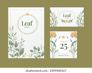 Watercolor floral invitation design on paper texture