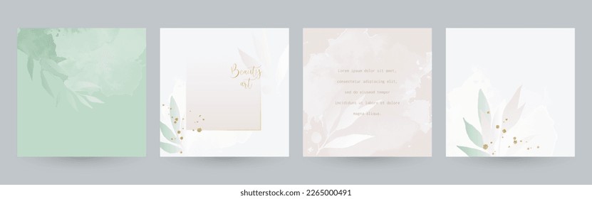 Watercolor floral layouts in pastel. Elegant background design for wedding invitation, social media post, postcard, jewelry.