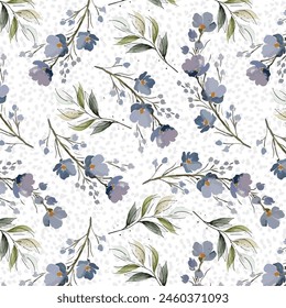 Watercolor floral leaves pattern textile print