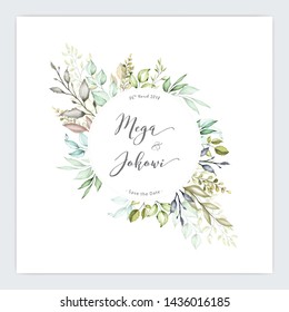 watercolor floral and leaves wedding invitation card set