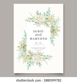 watercolor floral and leaves wedding invitation card sete
