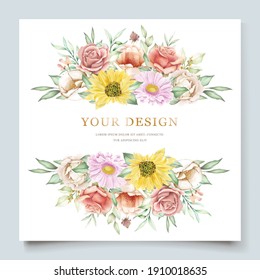 Watercolor Floral And Leaves Wedding Invitation Card Set