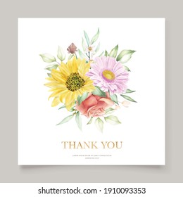 watercolor floral and leaves wedding invitation card set