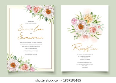 watercolor floral and leaves wedding invitation card se