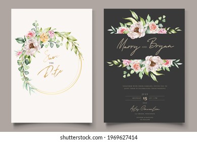 watercolor floral and leaves wedding invitation card se