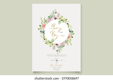 watercolor floral and leaves wedding invitation card se