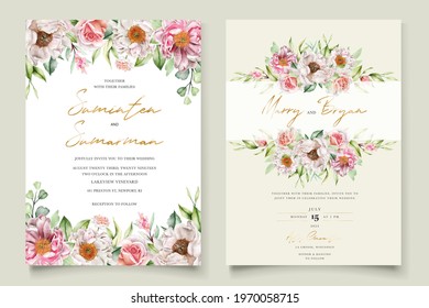 watercolor floral and leaves wedding invitation card set