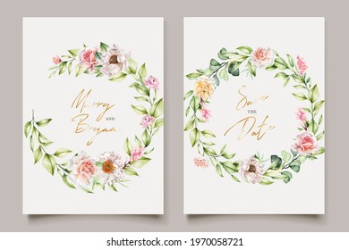 watercolor floral and leaves wedding invitation card se