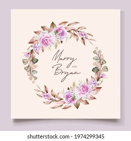 watercolor floral and leaves wedding invitation card set