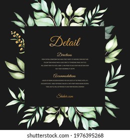 watercolor floral and leaves wedding invitation card set