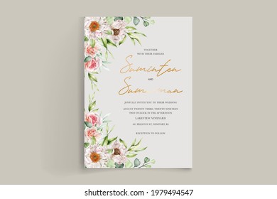 watercolor floral and leaves wedding invitation card set