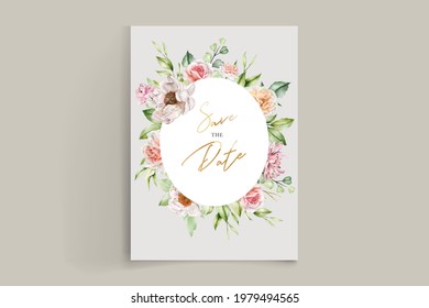 watercolor floral and leaves wedding invitation card set