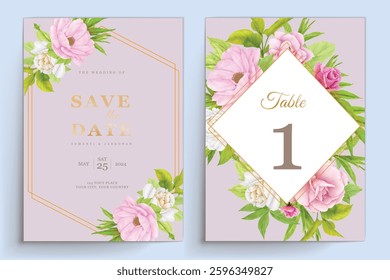 watercolor floral and leaves wedding invitation card set