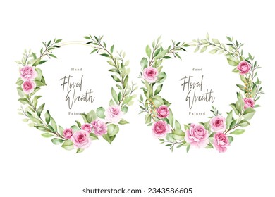 watercolor floral and leaves  wreath illustration