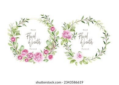watercolor floral and leaves  wreath illustration