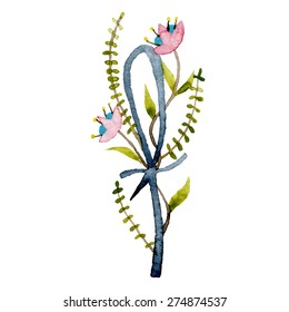 Watercolor Floral Letter f. Alphabet Letter f Made with flowers