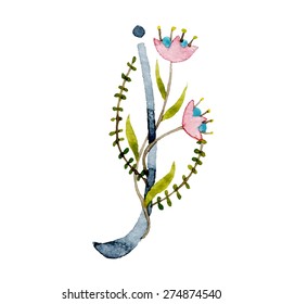 Watercolor Floral Letter j. Alphabet Letter j Made with flowers