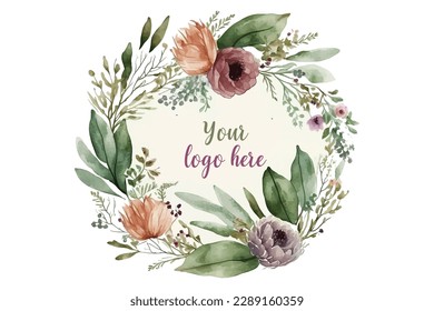 Watercolor Floral Logo, Pastel floral logo, Watercolor Round Floral, Flower, modern logo, Logo Design