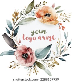 Watercolor Floral Logo, Round Floral Logo, modern Watercolor, Logo Design, Calligraphy, Floral, Flower Logo