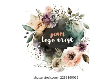 Watercolor Floral Logo, Round Floral Logo, modern Watercolor, Logo Design, Calligraphy, Floral, Flower Logo