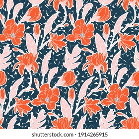 Watercolor floral Meadow  ditsy print. Garden bouquet emroidery craft fabric pattern. Rose branch, botanical design. Beautiful Ornament wallpaper, garden bloom texture  in vector 