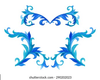Watercolor floral ornament. Vector set. Decorative hand painted aquarelle illustration.