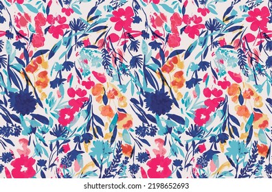 watercolor floral pattern, boho inspiration for woman fashion, fabrics and decoration