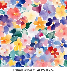 Watercolor floral pattern, colorful flowers, pastel colors, on a white background, Flower seamless pattern. Watercolor print in rustic vintage style, textile or wallpapers.