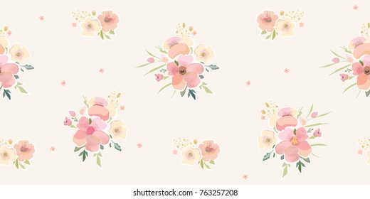 Watercolor floral pattern. Cute flowers background for design fabric, paper, wallpaper, wrapping. Roses. Delicate print.
