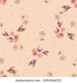 Design de padrão floral aquarela. Vetor e sem emenda. 