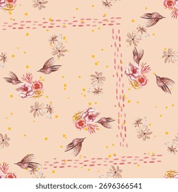 Diseño de patrón floral de acuarela. Vector y sin costuras. 