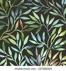 Watercolor floral pattern. Leaves background.