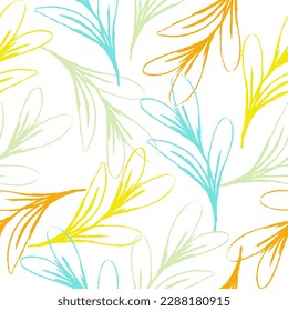 Watercolor floral pattern with orange and light pink flowers berries and green leaves on light green background