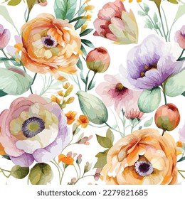 watercolor floral pattern with roses and gardenia 