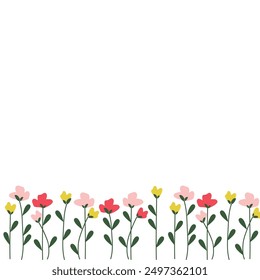 Watercolor Floral Pattern with Vibrant Wildflowers,Seamless Watercolor Design of Blooming Flowers,Watercolor Horizontal Border Featuring Summer Wildflowers and Flying Insects"