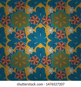 Watercolor floral pattern in yellow, blue and orange colors. Vector romantic background for web pages, wedding invitations, textile, wallpaper.