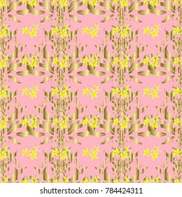 Watercolor floral pattern in yellow and brown colors. Vector romantic background for web pages, wedding invitations, textile, wallpaper.