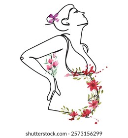 Watercolor Floral Pregnant Woman Body Print, Flower Pregnancy Wall Art, Motherhood Line Art, Mom To Be Poster, Baby Announcement, Midwife Artwork Gift