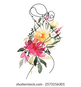 Watercolor Floral Pregnant Woman Body Print, Flower Pregnancy Wall Art, Motherhood Line Art, Mom To Be Poster, Baby Announcement, Midwife Artwork Gift