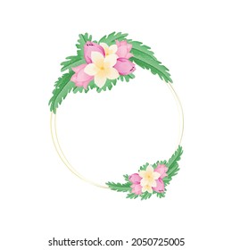 Watercolor Floral Ring Frame With Hand Draw Flower And Leaves Vector Artwork Design
