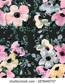 watercolor floral seamless pattern background in vector