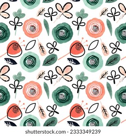 Watercolor floral seamless pattern for background, fabric, textile, fashion, wallpaper, wedding, banner, sticker, decoration etc.