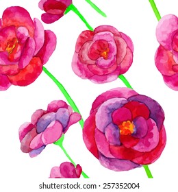 Watercolor floral seamless pattern. beautiful pink flowers. 