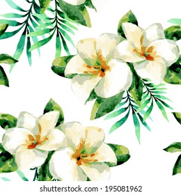 Watercolor floral seamless pattern of exotic flowers  