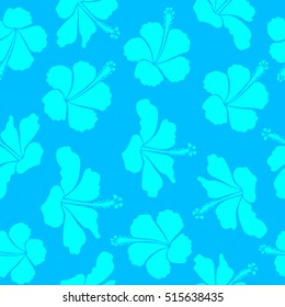 Watercolor floral seamless pattern. Exotic vector seamless pattern floral design. Blue hibiscus pattern. Textile print for bed linen, jacket, package design, fabric and fashion concepts.