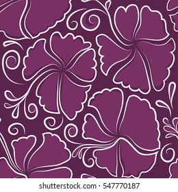 Watercolor floral seamless pattern. Exotic vector seamless pattern floral design. Purple hibiscus pattern. Textile print for bed linen, jacket, package design, fabric and fashion concepts.