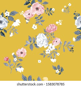 Watercolor floral seamless pattern .flowes  pattern with roses. 