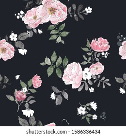 Watercolor floral seamless pattern .flowes  pattern with roses. 