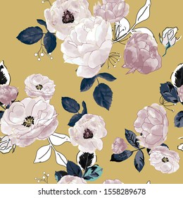 Watercolor floral seamless pattern .hand drawn flowers and leaves on white background
